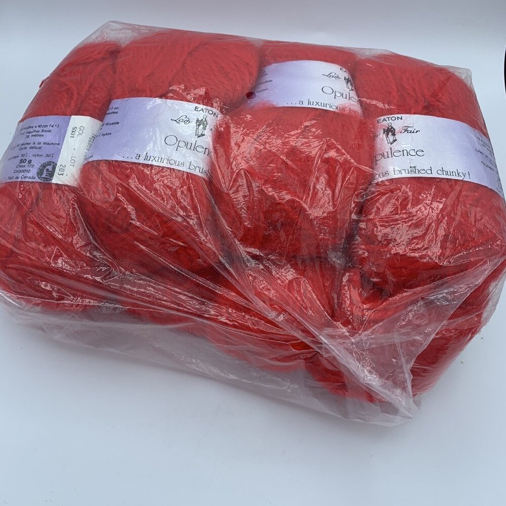 Eaton Lady Fair Opulence Yarn Lot 8 Skeins Luxurious Brushed Chunky Red